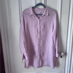 Women’s Sigrid Olsen 100% Linen Button Down Tunic Shirt in Blush Pink Size XL